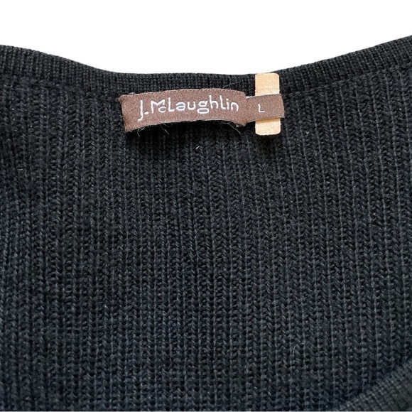 J. McLaughlin Italian Merino Wool Sweater Tiered Ruffle Sleeve Black Large - Picture 8 of 12